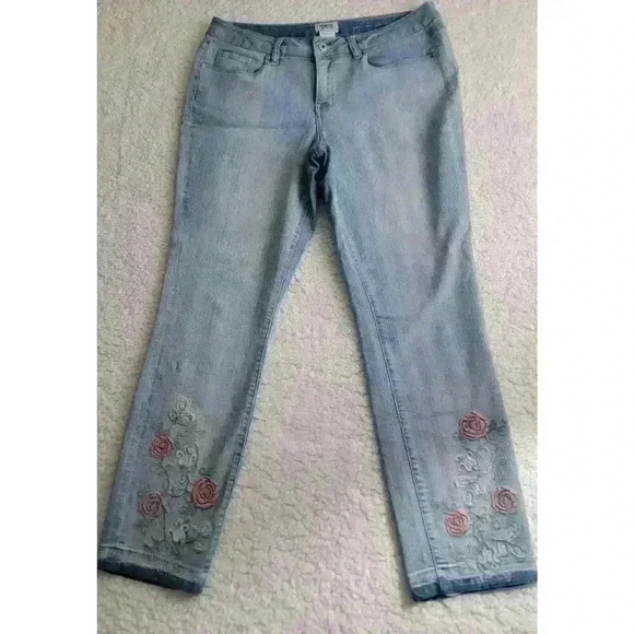 Monroe & Main Jeans Womens 12 Embroidered Floral Boho Raw Hem - Picture 16 of 16